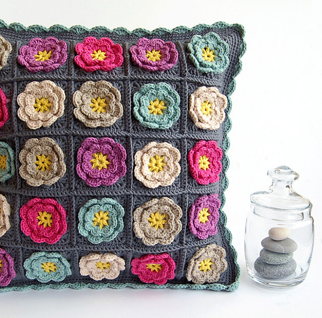 Beautiful flowery crochet cushion