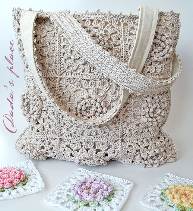 Beautiful solid crochet granny square tote bag