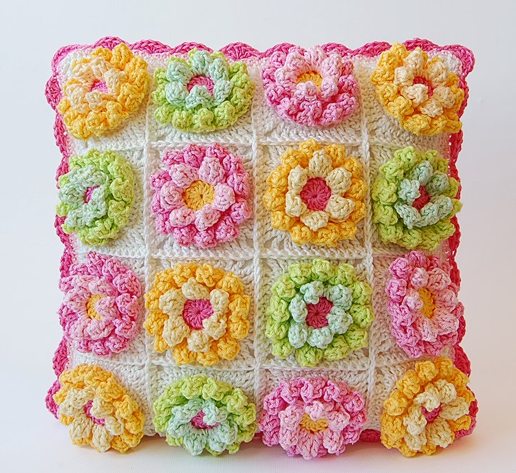 Blooming garden crochet cushion