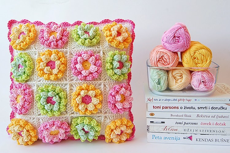 Blooming garden crochet pillow