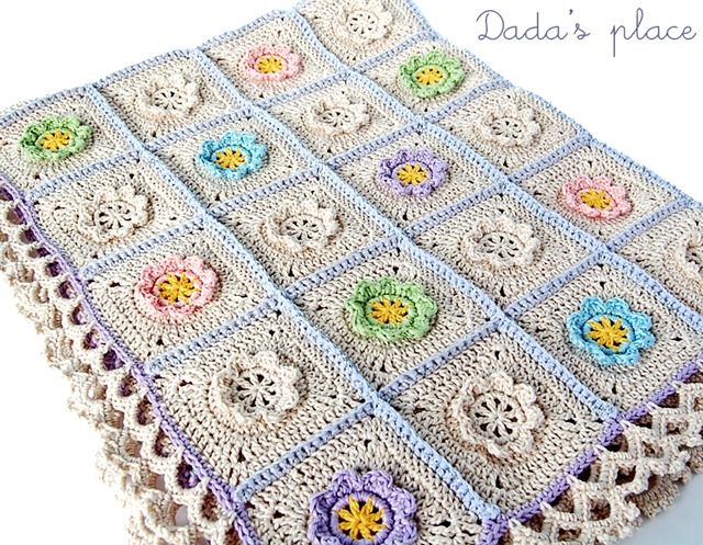 Colorful flowery crochet baby blanket