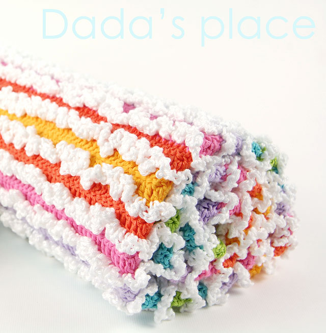 Crochet rainbow ruffle blanket