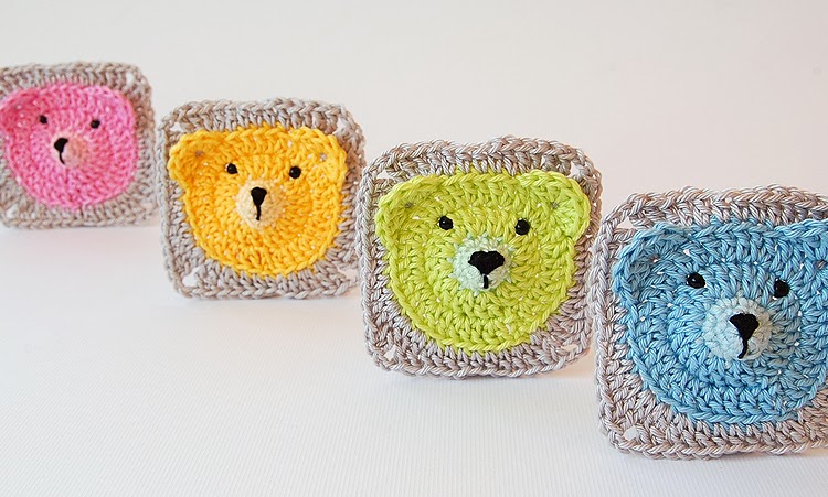 Cute teddy bear crochet granny square