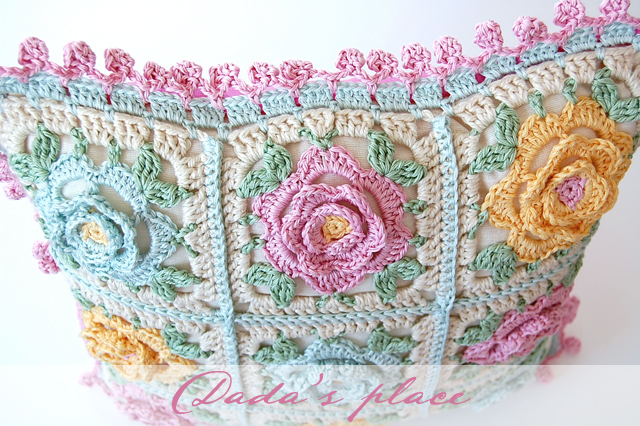 Japanese flower crochet pillow