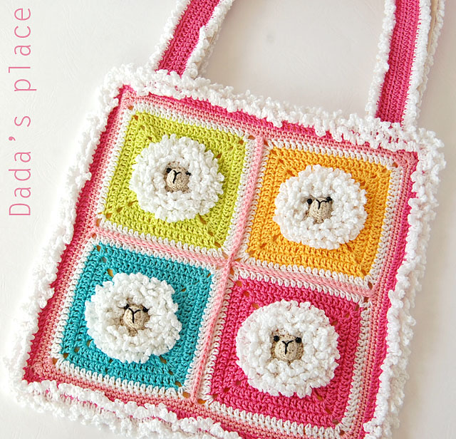 Little sheep granny square crochet bag