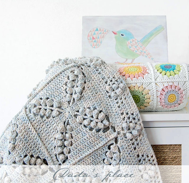 Popcorn granny square crochet blanket pattern