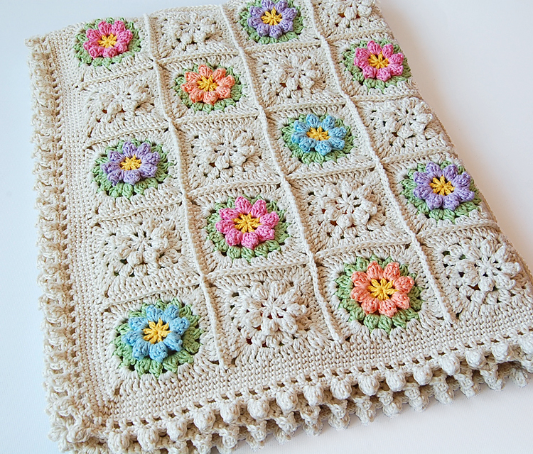 Primavera flowers baby blanket free pattern