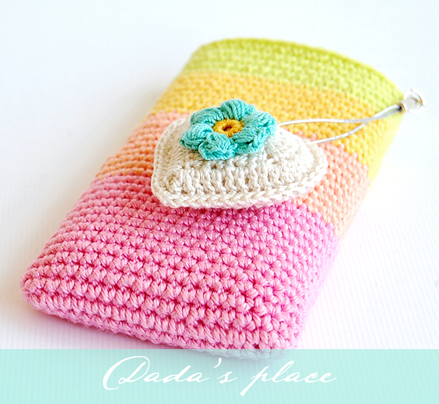 Rainbow crochet phone pouch