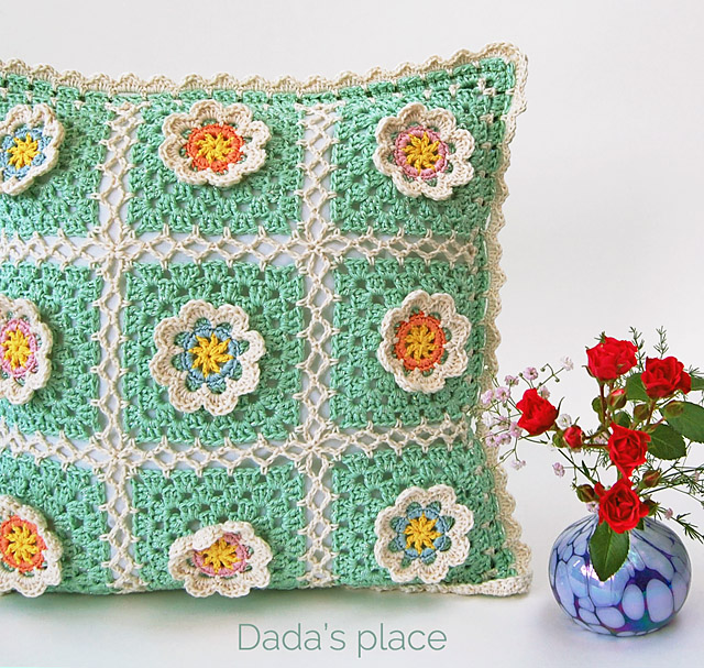 crochet flower pillow