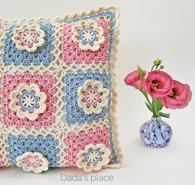 flowery crochet pillow