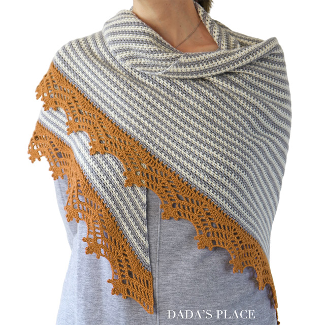 Crochet Triangle Striped Shawl with lace border 5