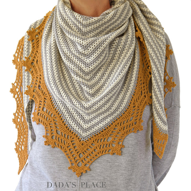 Crochet Triangle Striped Shawl with lace border 1