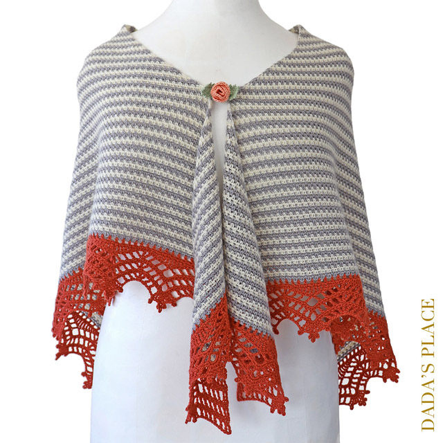 Crochet Triangle Striped Shawl with lace border 9